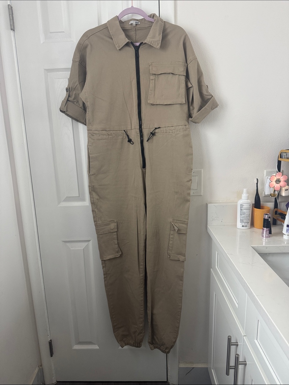 Fashion Nova Tan Utility Jumpsuit